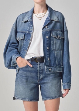 women's quira puff denim jacket in santos