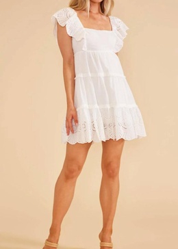 starling ruffle mini dress in white