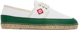 White & Green Perforated Leather Classic Espadrilles