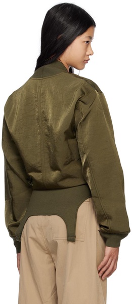 Khaki Convertible Rib Reversible Bomber Jacket