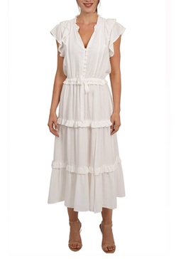 tiered midi dress in white