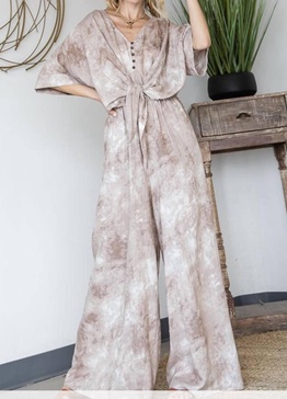 tye dye jumpsuit in mocha/beige