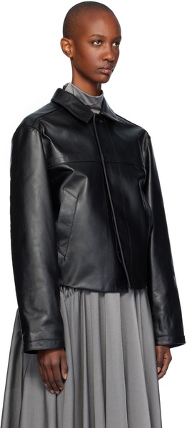 Black Scarf Collar Leather Jacket