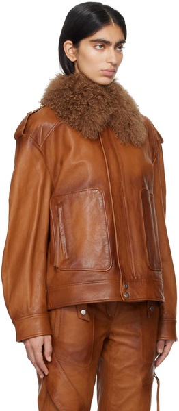 Brown Detachable Collar Leather Jacket