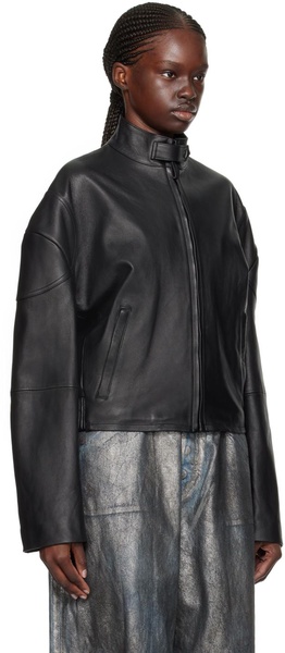 Black Dropped Shoulder Leather Jacket