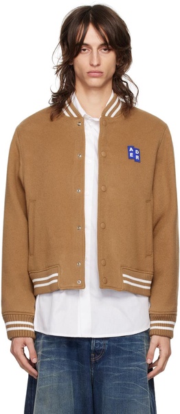 Beige TRS Tag Varsity Bomber Jacket