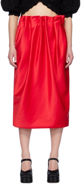 Red Pleated Midi Skirt