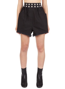 Raf Simons Eyelet Embellished Waist Frayed-Edege Shorts