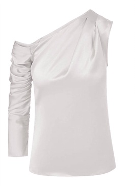 one shoulder draped silk top in ivory