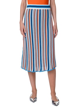 stripe crochet midi skirt in multi