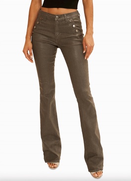 helena high rise coated flare jean in grey