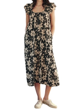 cascade dress in black/cream hibiscus floral