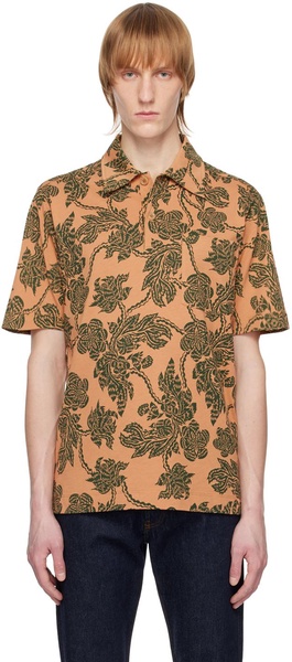 Tan & Green Floral Polo