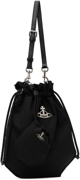 Black Drawstring Messenger Bag