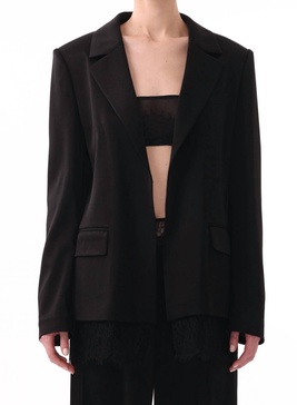 single breasted blazer w/ lace hem in black/black