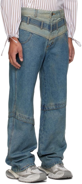 Blue Layered Wide Leg Jeans