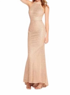 halter neck gown in rose gold