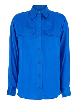 'Signature' Blue Shirt With Classic Collar In Silk Woman