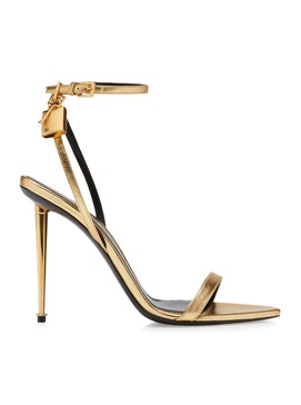 gold Padlock Pointy Naked 105 leather sandals