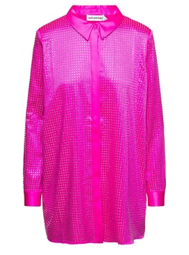 Shirt With All-Over Crystal Embellishment In Fuchsia Satin Woman