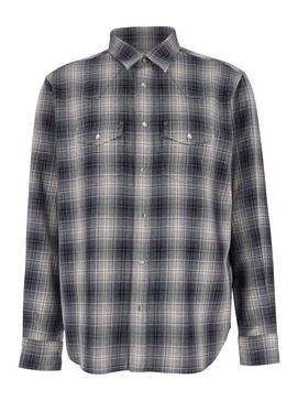 Grey Western Style Shirt with Check Motif in Cotton Man