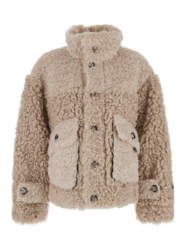 Beige Shearling Jacket With High Neck In Ecofur Woman