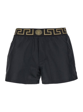 Black Swimsuit Shorts With Greca Detail In Tech Fabric Man