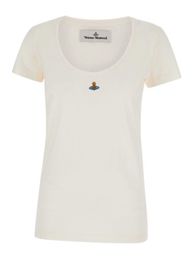 'lollo' White Crewneck T-shirt With Orb Detail In Cotton Woman