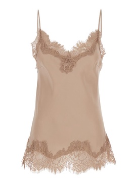 'Coco' Beige Camie Top With Tonal Lace Trim In Silk Woman