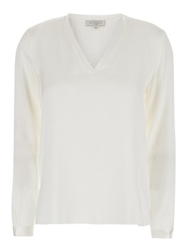 'Adda' White Blouse With V Neck In Silk Woman