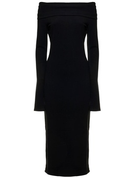 Black Midi Kaia Dress In Stretch Jersey Crepe With Off-The-Shoulder Neckline The Andamane Woman