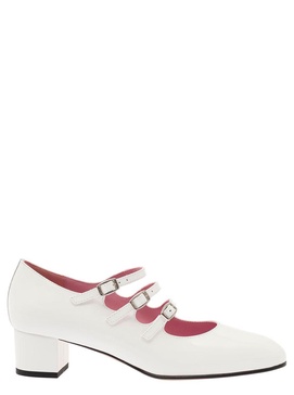 'Kina' White Mary Janes With Straps And Block Heel In Patent Leather Woman