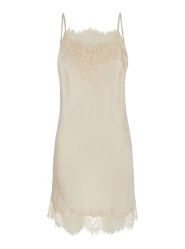 'Chantal' Mini White Dress With Tonal Lace Trim In Silk Woman