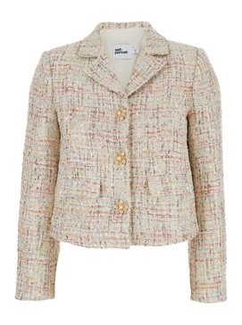 Multicolor Crop Jacket With Jewel Buttons In Tweed Woman