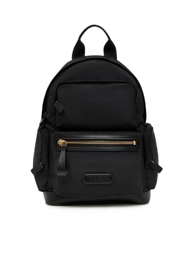 Textured leather backpack with pocket on the front