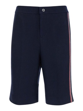 Blue Bermuda Shorts With Rwb Stripe Detail In Cotton Man