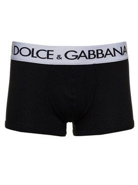 Black Boxer Briefs With Branded Waistband In Stretch Cotton Man