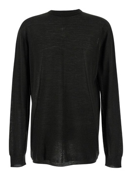 Black Oversized Crewneck Top In Semi Sheer Knit Man