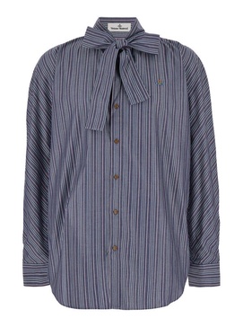 'metro' Blue Shirt With Bow Front Detail In Cotton Man