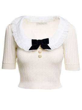 Alessandra Rich Ruffle Collared Cropped Top