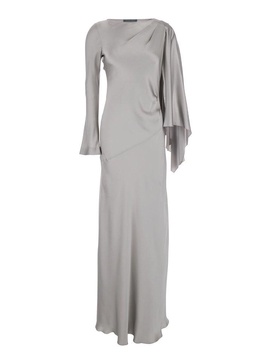 Long Grey Dress With Draped Detail In Silk Woman