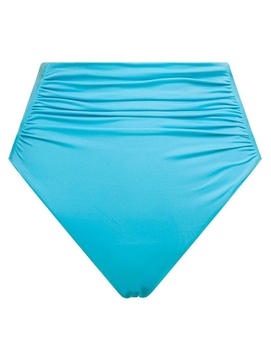 High Waisted Bikini Bottoms With Ruched Detailing In Turquoise Polyamide Woman