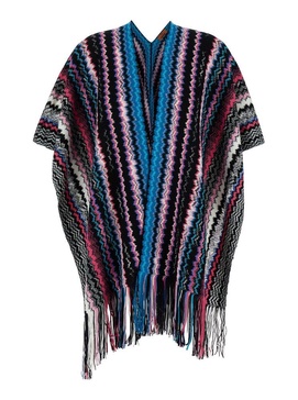 Multicolor Cape With Zigzag Motif In Wool Blend Woman