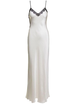 Maxi White Slip Dress With Lace Trim In Silk Blend Woman