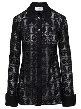 'Sava' Black Shirt with Embroidered Jacquard Motif All-Over  in Cotton Blend Woman