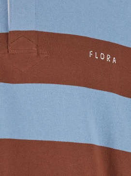 Light Blue Polo Shirt with Logo Lettering on the Front and All-Over Striped Motif in Cotton Man