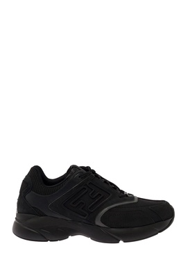 'Faster' Black Low Top Sneakers with Logo e Running Sole in Leather Man Fendi