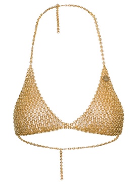 Gold-Tone Traingle Top with Logo Charm in Metal Mesh Woman