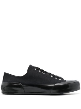 Black Lace-Up Low Top Sneakers in Canvas Man