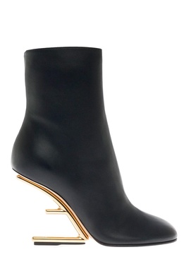 Black Leather Boots with Structured Heel